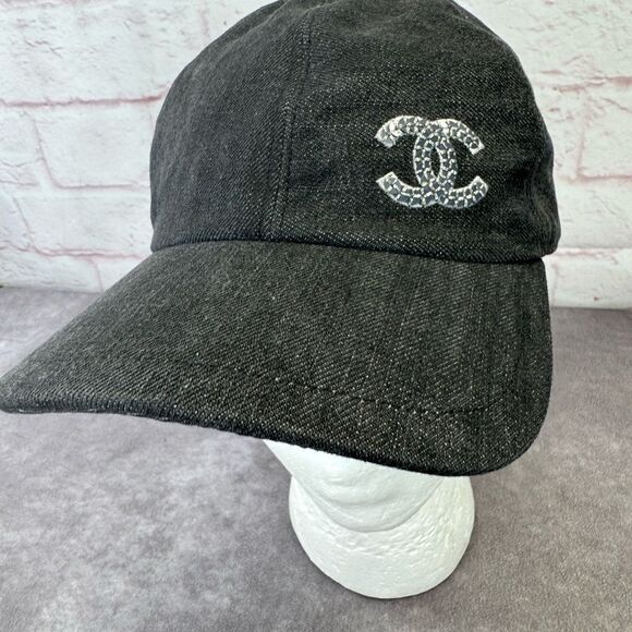 Chanel 22P Black Denim Sequin CC White Logo Baseball Cap Curved Peak Hat main image 7